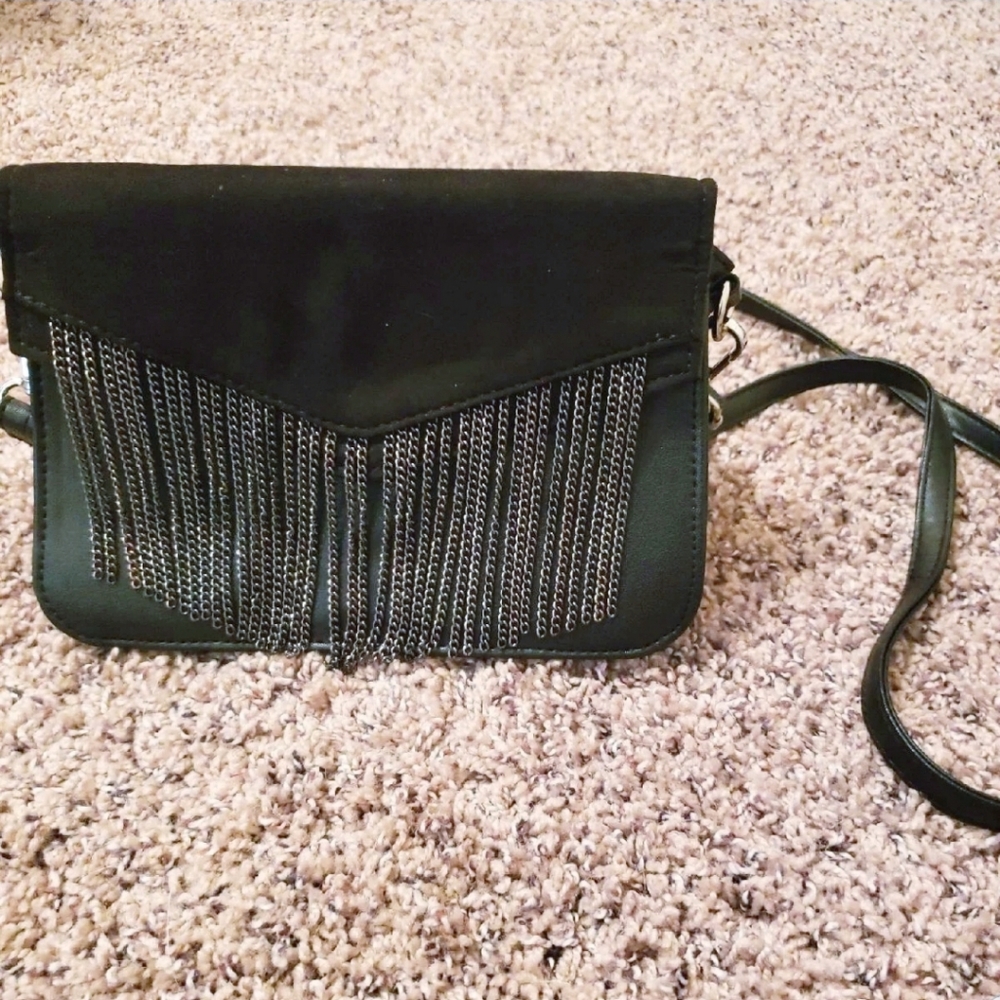 Metal fringe clutch crossbody purse